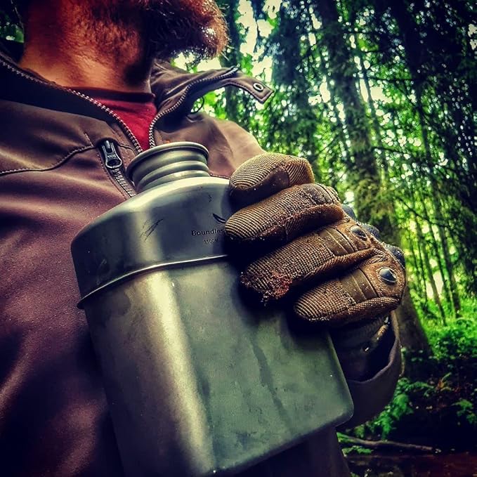 Boundless Voyage Titanium Canteen Mess Kit with Camouflage Bag Large Capacity Kidney-Shaped Camping Pot Pan Set with Lid & Hanging Chain