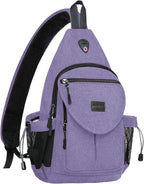MOSISO Sling Backpack,Canvas Crossbody Hiking Daypack Bag with Anti-theft Pocket, Lilac