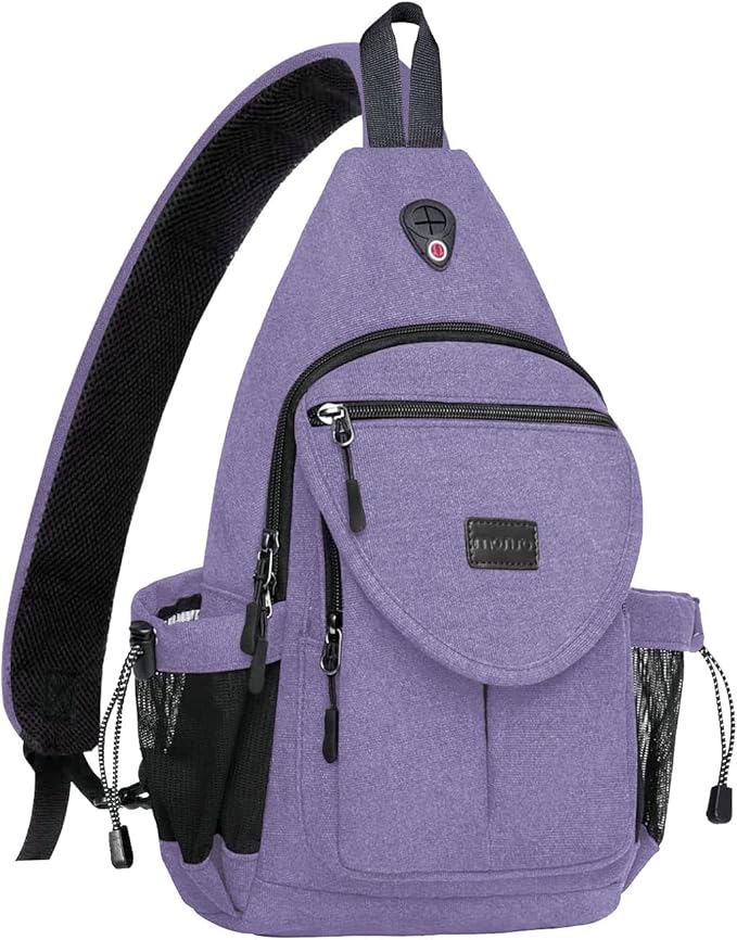MOSISO Sling Backpack,Canvas Crossbody Hiking Daypack Bag with Anti-theft Pocket, Lilac