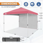 EAGLE PEAK Pop Up Canopy Tent with 1 Sidewall, Easy Setup Event Tent, Outdoor Sun Shade, Wheeled Carry Bag, Stakes and Guy Ropes, Instant Canopy 10x10, Peach Pink