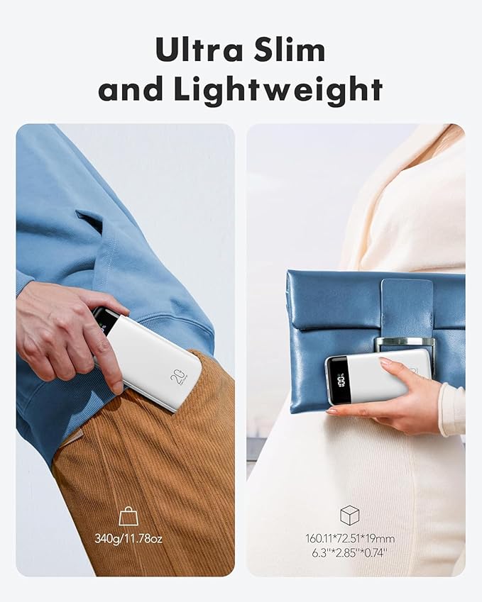 charmast 20000mAh Portable Charger with Built in Cables, 22.5W Travel Power Bank Fast Charging, USB C Cell Phone Battery Pack for iPhone 16/15/14/13/12/11 Series, iPad, Samsung, Android, Tablet