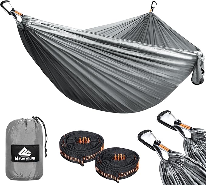 NATUREFUN Ultra-Light Travel Camping Hammock | 300kg Load Capacity,Breathable,Quick-Drying | 2 x Premium Carabiners,2 x Nylon Slings Included | Outdoor Indoor Garden