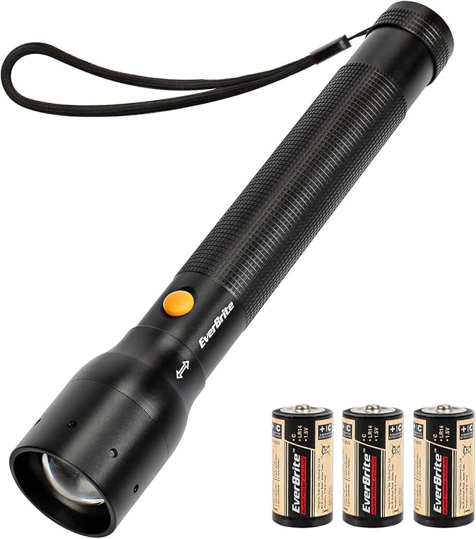 EverBrite Ultra Bright Tactical Flashlight, 900 Lumen Zoomable Adjustable Focus, 3 Light Modes, Heavy-Duty Aluminum Torch for Hurricane Supplies Camping, Includes 3C Alkaline Batteries