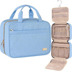 NISHEL Travel Toiletry Bag for women, Portable Hanging Organizer for Travel-Sized Shampoo, Conditioner, Brushes Set, Makeup Accessories, Medium Size, Placid-Blue