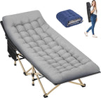 Folding Camping Cot for Sleeping, Portable Cots for Adults, Heavy Duty Cot Bed 550LBS(Max Load), Extra Wider Cots with Large Pocket for Outdoor, Office, Beach