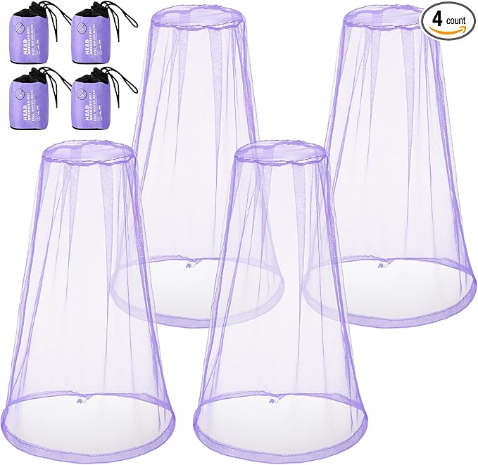 HESTYA 4 Pack Mosquito Bug Net Mesh for Head Mosquito Head Net Face Neck Fly Netting Hood from Insect Bugs Gnats for Outdoor