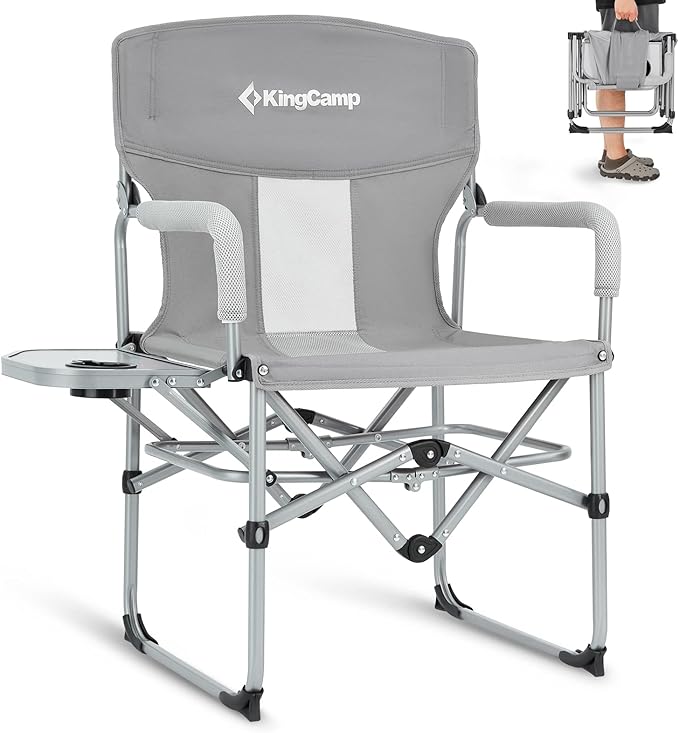KingCamp XXL Oversized Directors Chair with Side Table, Heavy Duty Camping Chairs 600lbs with Cooler Bag, Portable Folding Camp Chair with Wide Seat for Camping Hiking Fishing Lawn Outdoor and Sports