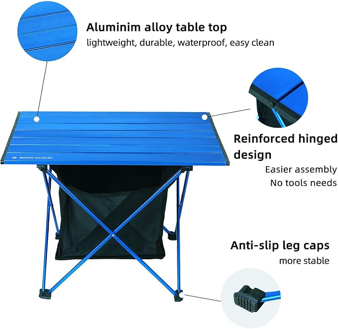 ROCK CLOUD Portable Camping Table Ultralight Aluminum Camp Table with Storage Bag Folding Beach Table for Camping Hiking Backpacking Outdoor Picnic