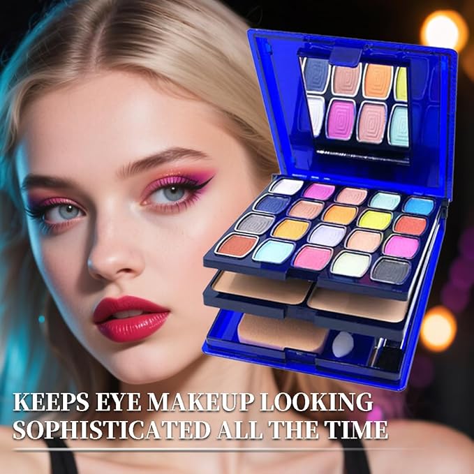 Badhare Eyeshadow Lipstick Blusher Makeup Box 20 Color Eyeshadow Palette 5 Lipstick 5 Blusher Set Full Face Makeup Kit with Cosmetic Mirror,Blush, Highlighter, Brushes & Sponge Personal Makeup Set