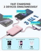 TG90° 2 Pack Portable Charger Power Bank, 5000mAh External Battery Pack with Built-in Foldable AC Wall Plug and Cables, Small USB C Charger Compatible with iPhone and Android Devices