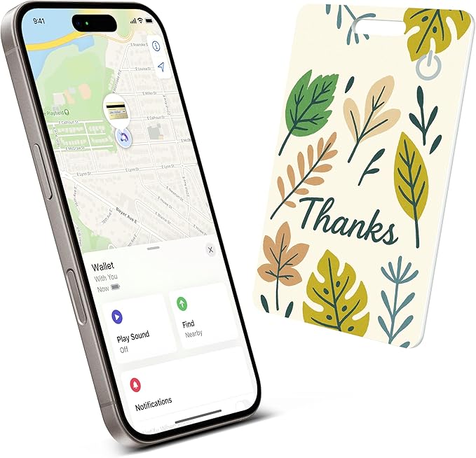 Wallet Tracker Card (iOS Only), Rechargeable Bluetooth Smart Tracking for Apple Find My Compatible Anti Tracker for Men Women Slim Item Locator for Purse Passport Key Luggage Tag (1Pcs/THKS FLR)