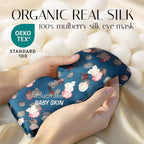 Silk Sleep Mask Soft Pressureless: 100% Mulberry Silk for Eye Skin Anti Wrinkles, Large Size for Total Blackout, Adjustable Wide Velcro Ear Cover, Print