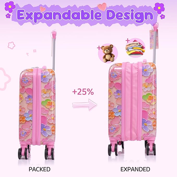 Rosamo Kid’s Luggage Set 6 Piece Suitcase Set 16’’ Hardside Luggage with Spinner Wheels Girls Boys Carry on Luggage Travel Rolling Luggage Airline Approved