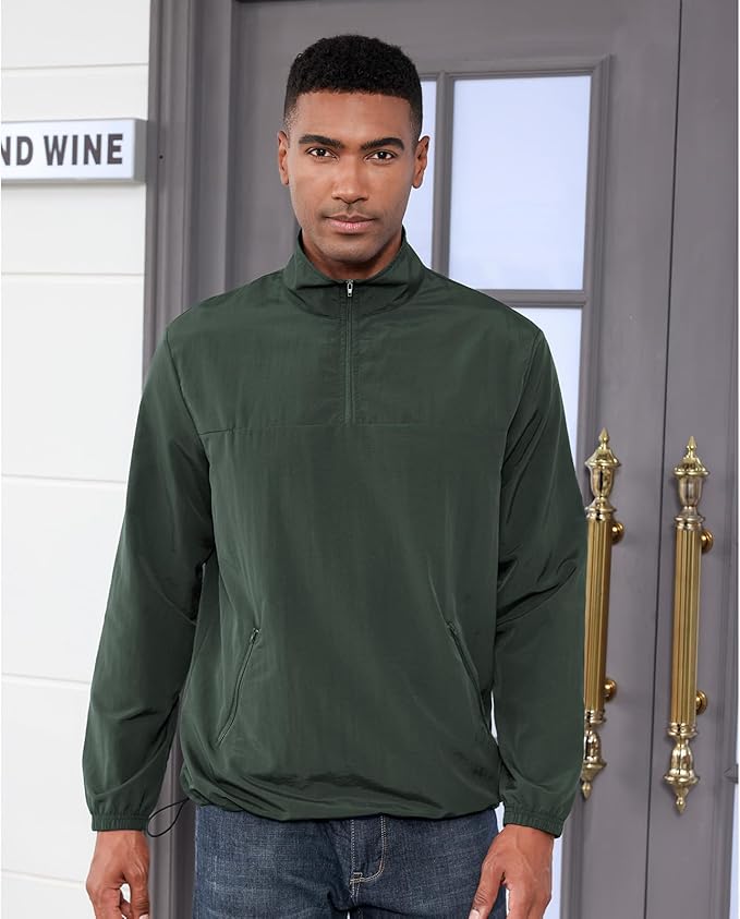 Men's Casual Quarter Zip Pullover Golf Windbreakers Athletic Lightweight Jacket Hiking Running Sweatshirt with Pockets