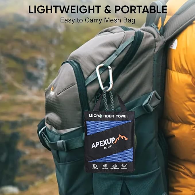 APEXUP Microfiber Travel Towel, Ultra Absorbent Quick Dry Towels, Lightweight Gym Sports Camping Towel for Workout, Yoga, Beach, Shower, Swimming (48"×24", Dark Blue)