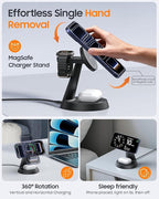 3 in 1 Magnetic Charging Station for Apple Devices, 15W Fast Wireless Charger Compatible with MagSafe Charging Stand Dock for iPhone 17 16 15 14 13 12, Watch Charger Stand for Apple Watch & Earbuds