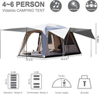 Vidalido 4-6 Person Camping Tent with 3 Door 2 Room Large Family Cabin Tents, Double Layer Waterproof Portable Glamping Tent, Big Tents for Outdoor Camping Hiking and Backpacking