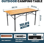 WILDROOTS Folding Camping Wood Grain Brown Table with Carry Bag, Lightweight Aluminum Table for Outdoor, Camping, Picnic, Cooking, Backyards, BBQ (XL)