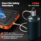 Odoland Portable 2 Burner Camping Stove Propane 17000 BTU/h Gas Stove Collapsible Backpacking Stove for Indoor Outdoor Cooking Hiking and Picnic