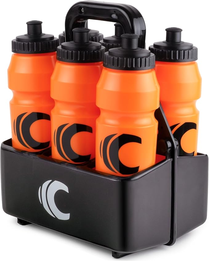 Cannon Sports 1 Liter Sports Water Bottle, BPA-Free, 34oz Capacity, Large Mouth, 2 lids (Straw & Squeeze) with Carrier, Great For Helmet Sports Such As Hockey, Lacrosse, Football, Boxing (Orange)
