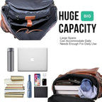 Genuine Crazy Horse Leather Backpack - Vintage Bag with Anti-Theft Design, Fits 16 Inch Laptop(5098-Khaki)