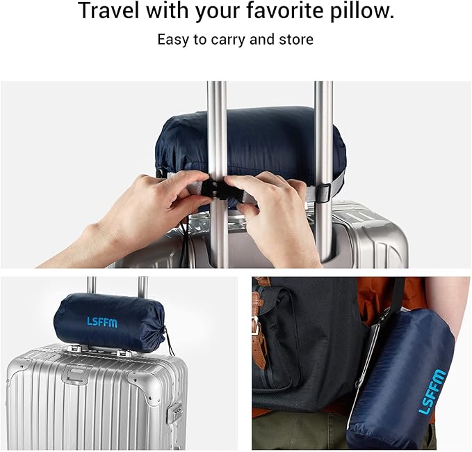 Camping Pillow Memory Foam, Easy to Fold, Camping Essentials, Small Travel Pillows with Portable Bag, Hiking Pillow for Backpacking, Anti-Pilling Pillow Cover (Blue)