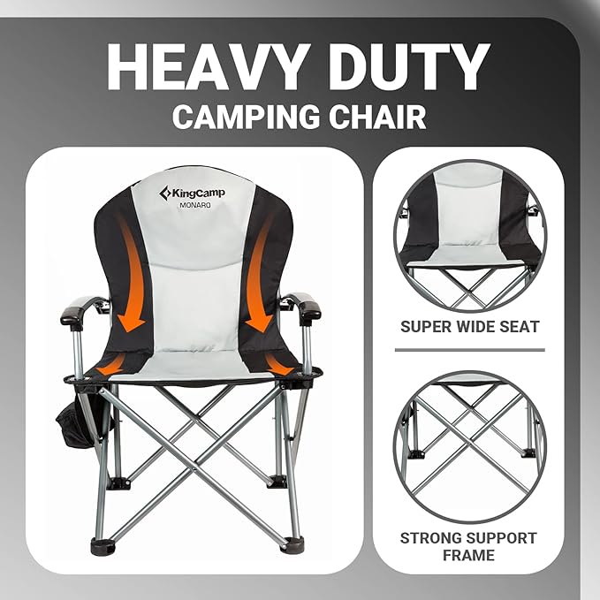 KingCamp Oversized Camping Folding Chair, Heavy Duty 450 LBS with Lumbar Support, Padded Outdoor Chair with Cup Holder, Camp Lawn Chair with Cooler Bag for Sports, Garden, Beach, Fishing
