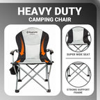 KingCamp Oversized Camping Folding Chair, Heavy Duty 450 LBS with Lumbar Support, Padded Outdoor Chair with Cup Holder, Camp Lawn Chair with Cooler Bag for Sports, Garden, Beach, Fishing