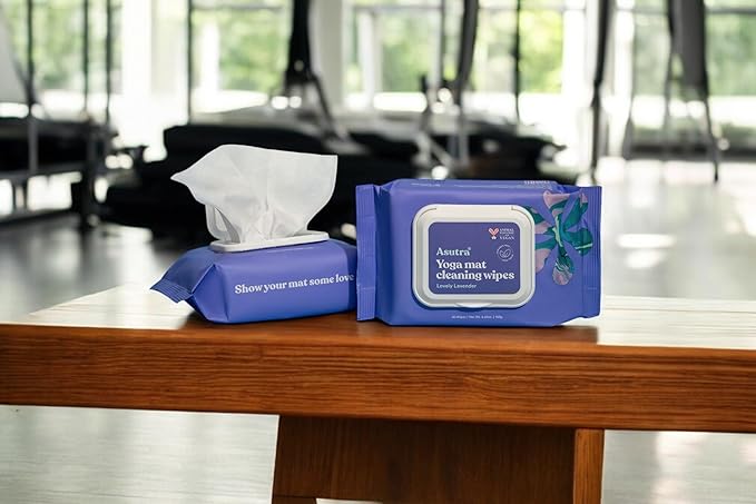 ASUTRA Yoga Mat Cleaning Wipes (Lovely Lavender), 3 Pouches (30 Wipes Each) - No Slippery Residue, Deep-Cleansing for Fitness Gear & Gym Equipment