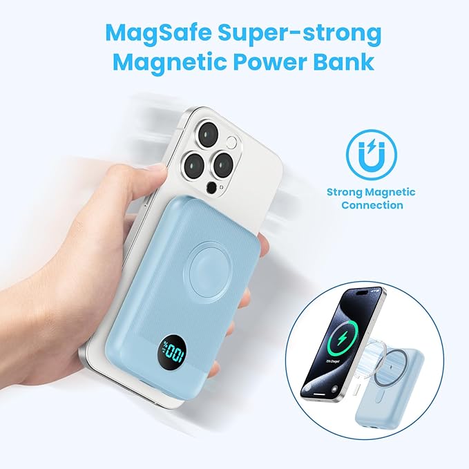 Magnetic Portable Charger for iPhone, 10800mAh 4-in-1 Wireless Power Bank with iWatch Charger, 25W PD Fast Charging Battery Pack for Magsafe, iPhone 16/15/14/13/12 Series, Apple Watch (Sky Blue)