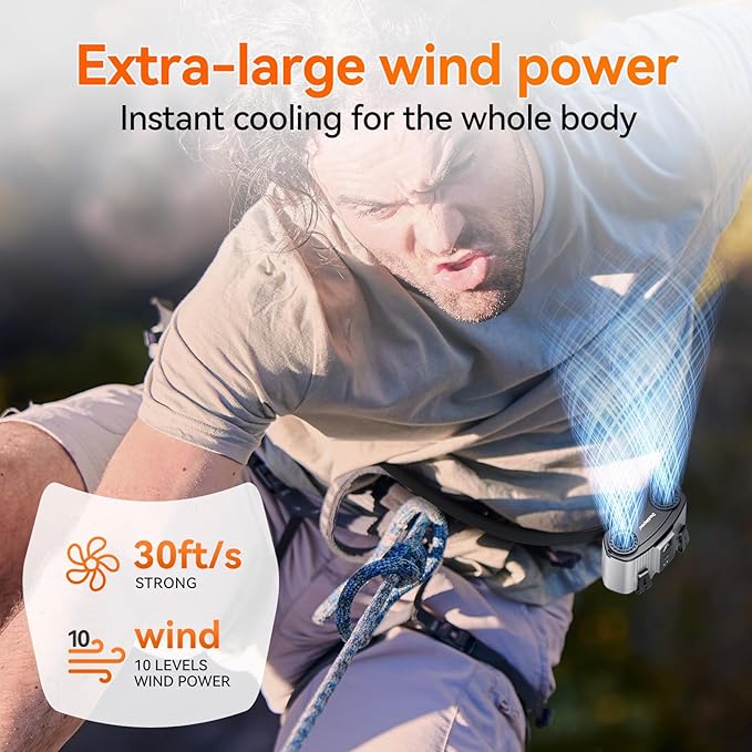 24000mAh Personal Waist Fan, USB Rechargeable Clip The Waist For Working,10 Speed & 40H Cooling and Heatstroke Prevention For Outdoor Travel Camping (gray, 24000mAh)