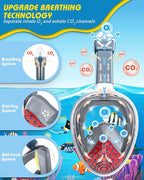 QingSong Kids Snorkel Mask Full Face, Snorkeling Set with Camera Mount, Foldable 180 Degree Panoramic View Snorkeling Gear Anti-Fog Anti-Leak