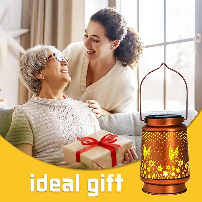 2 Pack Hummingbird Birthday Gifts for Women Mom Grandma Solar Lanterns Outdoor Waterproof Garden Decor Metal Hanging LED Decorative Light for Patio Yard Lawn Backyard Front Porch Gardening Gifts