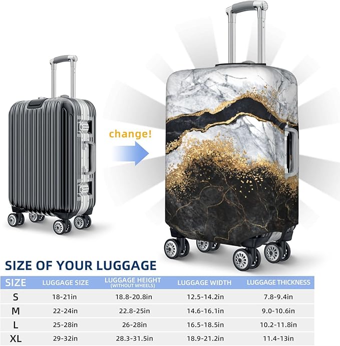 Travel Luggage Cover Suitcase Protector, White Black Gold Marble Abstract Washable Elastic Suitcase Baggage Cover Double-sided with Zipper Closure for Wheeled Suitcase Fits 29-32 Inch Luggage