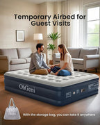 OhGeni Air Mattress Queen with Built in Pump, Blow Up Colchones Inflables Mattress for Guests, Portable Air Mattresses with Carrying Bag, 18" Raised Elevated Air Bed for Camping, Dark Blue
