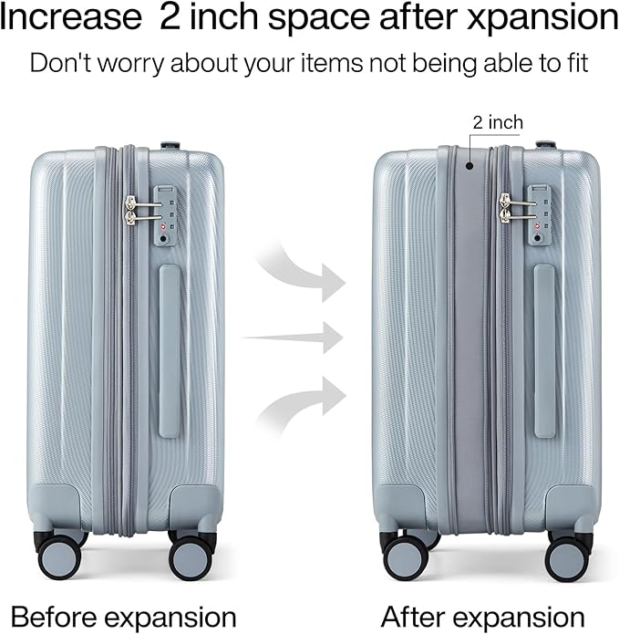 Hanke Expandable Hardshell Luggage Sets 3 piece Carry on Luggage with Wheels Suitcases Lightweight Checked Travel Luggage Rolling Large Suitcase Travel Luggage Bag Woman Men 20/24/29 Inch(Gray)