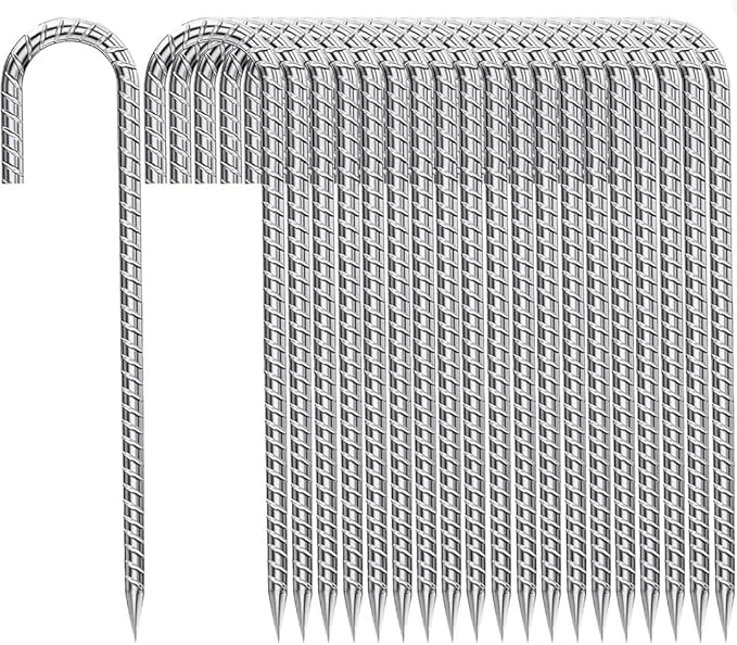Ground-Stakes-Heavy-Duty-12-Inch, J Hook Rebar Stakes Galvanized Anti-Rust 50pcs Metal Stakes for Ground Heavy Duty Ground Anchors for Garden Dog Fence Chicken Coop Deer Fence