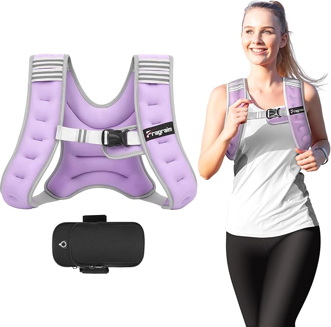 Fragraim Weighted Vest for Women Men - 8lb/10lb/12lb/16lb/22lb/25lb/30lb Weight Vest with Reflective Stripe, Detachable Phone Pouch, Ideal for Walking, Strength Training, Running, Workout, Cardio