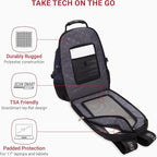 SwissGear 1900 ScanSmart 17” Laptop Backpack Blue/Black – Reflective Tech Backpack with ScanSmart Compartment – Multiple Organizer Pockets & RFID Scan Blocking Technology