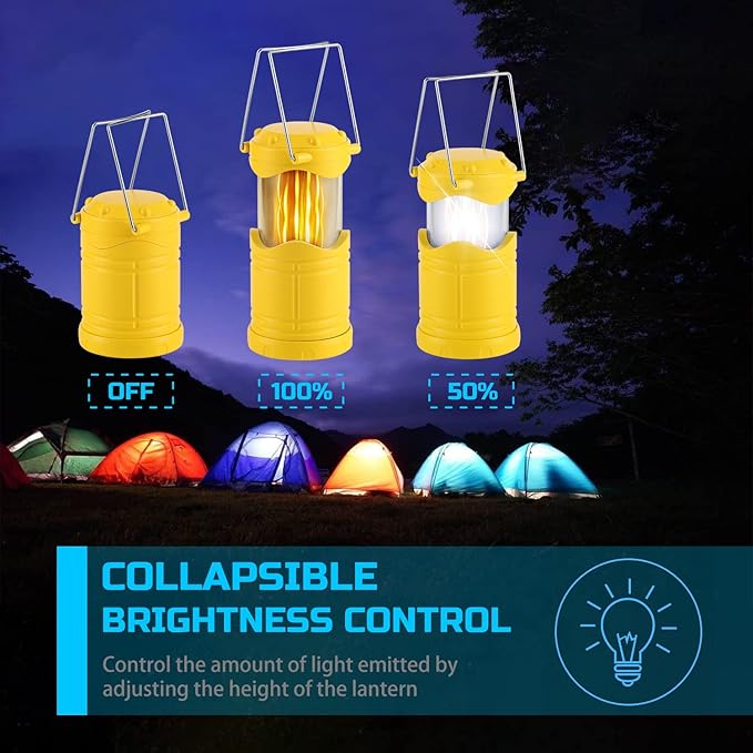 Lichamp 4 Pack LED Camping Lanterns, Collapsible Flameless Candles Tea Lights, Portable Battery Powered Camping Lights Emergency Supplies Kit, Yellow