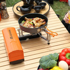 Portable Butane Gas Camping Stove - 7500 BTU Compact Folding Design with Carry Bag for Backpacking, RV Trips, Picnic & Outdoor Indoor Cooking, Orange