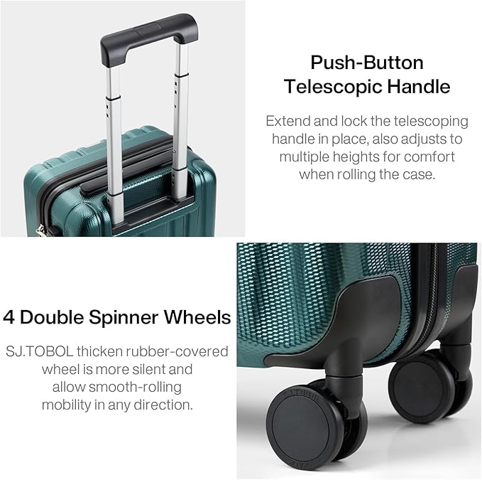 Hanke 14 Inch Underseat Carry On Luggage with Wheels Hard Shell Suitcases Lightweight Small Luggage for Weekender Mini Suitcase Carry On Bag Travel Luggage for Travel Rolling Suitcase.(Blackish Green)