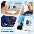 Wireless Charging Station for Apple Devices: 3 in 1 Foldable Qi Compact Case-Friendly Charger Stand for iPhone 17-12 & Apple Watch & AirPods Charging Dock for Travel Home Office Desk Nightstand(White)
