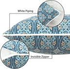 Magpie Fabrics Pack of 2 Outdoor Lumbar Pillow Case Covers 12"x20", Waterproof Rectangular Throw Pillowcase Shell Decorative Sham for Patio Garden Couch - Morgan Medal Blue