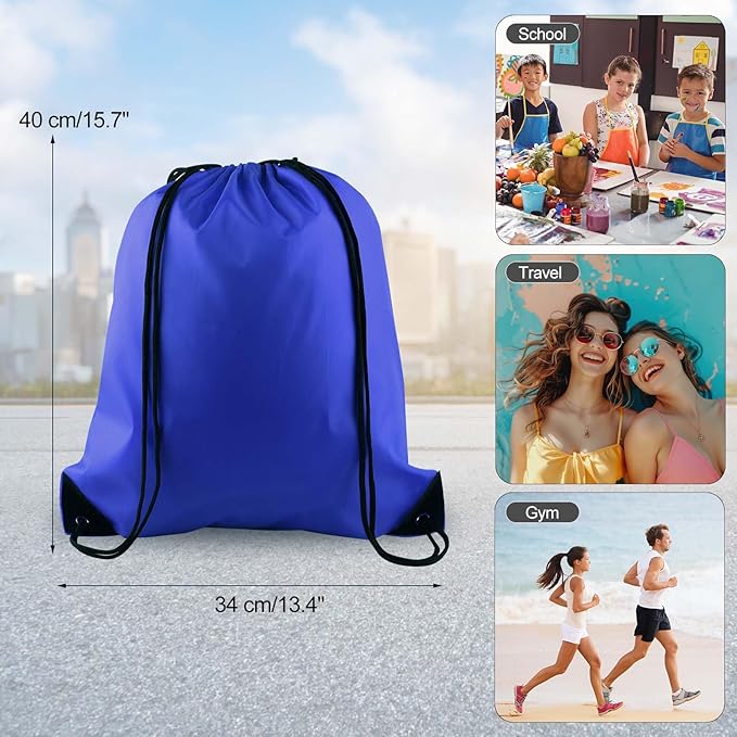 PLULON 2Pcs Drawstring Bags Bulk Blue Drawstring Backpack String Backpack Cinch Sack Sport Gym Backpack Bags for Yoga Traveling Outdoor Sports