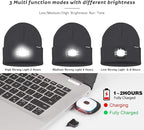 ATNKE LED Lighted Beanie Hat,USB Rechargeable 4 LED Running Headlamp Bright Cap with The Light Gifts for Men and Women