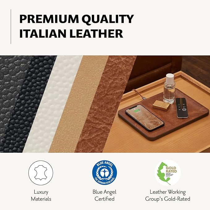 Courant Catch:3 Classics - Italian Leather Wireless Charging Station and Valet Tray (Black) - Compatible with iPhone 16, 15, 14, 13, 12, 11, Galaxy S24, S23, S22, S21, S20, Note, AirPods, AirPods Pro