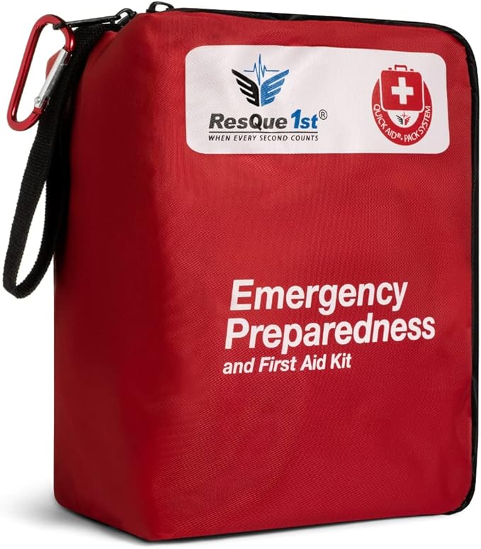 First Aid Kit 180 Piece - Flex Spending Eligible - Professional All-Purpose First Aid and Emergency Kit with Clearly Labeled Resealable Bags for Quick Access - (Red)