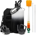 Insulated Water Bottle 128oz,Triple Wall Vacuum Stainless Steel(Dishwasher Safe),Leak Proof & Non-BPA,Flask Jug with Paracord Handle & Straw Spout Lids Sports Gradient black