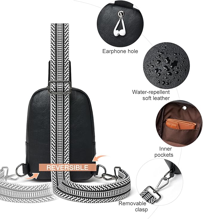 3L SMALL Sling Bag Fanny Packs For Women Men Mini Crossbody Chest Belt Travel Bag Purse Handbag Faux Leather Fashion Cute Black